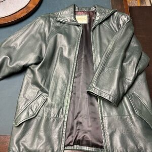 Men's Green Leather Trench Coat